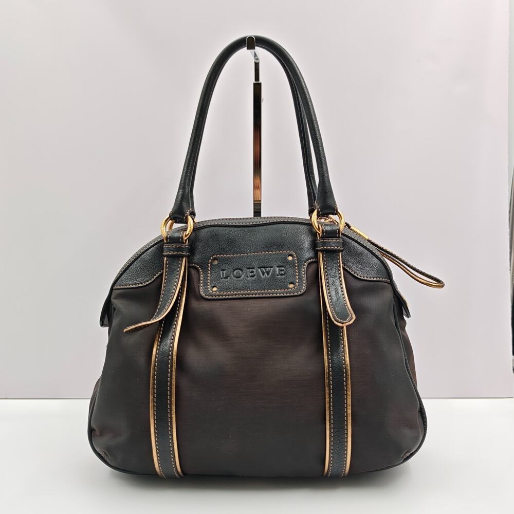 Vintage Loewe Anagram Black Nylon Leather Handbag Shoulder Bag - Picture 2 of 9